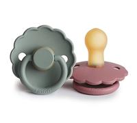 FRIGG Daisy látex chupete 2-Pack | Chupete de goma natural | Fabricado en Dinamarca | Sin BPA | Tetina simétrica tipo cereza | (Dusty Rose/Lily Pad, Talla 1 (0-6 Meses))