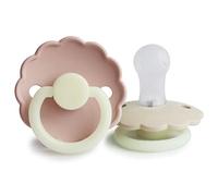 FRIGG Daisy Night Chupete 2-Pack | Chupete de silicona | Sin BPA | Fabricado en Dinamarca | Tetina simétrica tipo cereza | (Blush/Cream, Talla 1 (0-6 Meses))