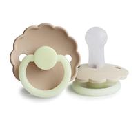 FRIGG Daisy Night Chupete 2-Pack | Chupete de silicona | Sin BPA | Fabricado en Dinamarca | Tetina simétrica tipo cereza | (Cream/Croissant, Talla 2 (6-18 Meses))