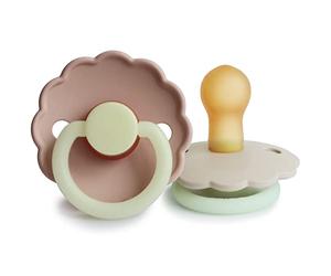 FRIGG Daisy Night látex chupete 2-Pack | Chupete de goma natural | Fabricado en Dinamarca | Sin BPA | Tetina simétrica tipo cereza | (Blush Night/Cream Night, Talla 1 (0-6 Meses))