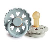 FRIGG Fairytale Chupete 2-Pack | Chupete de látex | Sin BPA | Fabricado en Dinamarca | Tetina simétrica tipo cereza | (Stone Blue/Willow Gray, Talla 2 (6-18 Meses))