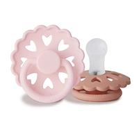 FRIGG Fairytale Chupete 2-Pack | Chupete de silicona | Sin BPA | Fabricado en Dinamarca | Tetina simétrica tipo cereza | (White Lilac/Pretty In Peach, Talla 1 (0-6 Meses))