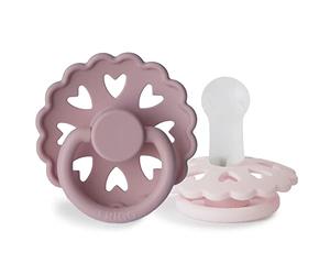 FRIGG Fairytale Chupete 2-Pack | Chupete de silicona | Sin BPA | Fabricado en Dinamarca | Tetina simétrica tipo cereza | (Twilight Mauve/White Lilac, Talla 2 (6-18 Meses))