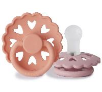 FRIGG Fairytale Chupete 2-Pack | Chupete de silicona | Sin BPA | Fabricado en Dinamarca | Tetina simétrica tipo cereza | (Pretty In Peach/Primrose, Talla 1 (0-6 Meses))