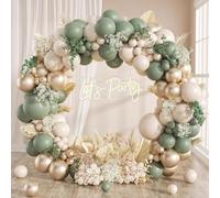 Frigg Kit Arco de Globos Verde Salvia, 104pcs Guirnalda de Globos Verde Oliva con Globos Blancos Champagne Oro, Globos Verdes y Dorados para Decoración de Baby Shower, Decoración Cumpleaños, Boda