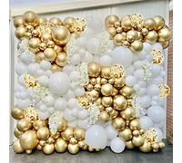 Frigg Kit de arco de globos de oro blanco,arco de globos blancos y dorados con globos de confeti,kit de guirnalda de globos blancos para decoración de fiesta de cumpleaños,compromiso,boda,baby shower