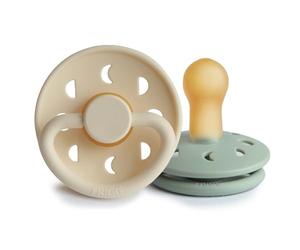 FRIGG Moon Phase látex chupete 2-Pack | Chupete de goma natural | Fabricado en Dinamarca | Sin BPA | Tetina simétrica tipo cereza | (Cream/Sage, Talla 2 (6-18 Meses))