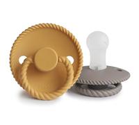 FRIGG Rope Chupete 2-Pack | Chupete de silicona | Sin BPA | Fabricado en Dinamarca | Tetina simétrica tipo cereza | (Honey Gold/Portobello, Talla 1 (0-6 Meses))