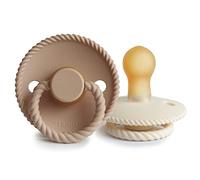 FRIGG Rope látex chupete 2-Pack | Chupete de goma natural | Fabricado en Dinamarca | Sin BPA | Tetina simétrica tipo cereza | (Cream/Croissant, Talla 1 (0-6 Meses))