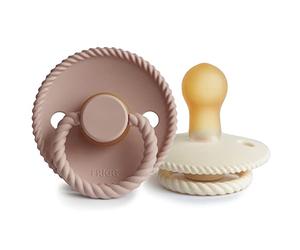 FRIGG Rope látex chupete 2-Pack | Chupete de goma natural | Fabricado en Dinamarca | Sin BPA | Tetina simétrica tipo cereza | (Blush/Cream, Talla 1 (0-6 Meses))