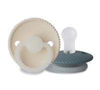 FRIGG Rope Night Chupete 2-Pack | Chupete de silicona | Sin BPA | Fabricado en Dinamarca | Tetina simétrica tipo cereza | (Stone Blue Night/Cream Night, Talla 1 (0-6 Meses))