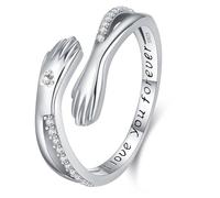Friggem Anillo de Abrazo, Anillo de plata de ley 925 para mujer, Anillos Piedra de Nacimiento abril y Anillas Ajustables, Anillos partido Regalos de Joyería para madres, amantes y niñas