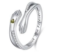Friggem Anillo de Abrazo, Anillo de plata de ley 925 para mujer, Anillos Piedra de Nacimiento agosto y Anillas Ajustables, Anillos partido Regalos de Joyería para madres, amantes y niñas