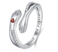 Friggem Anillo de Abrazo, Anillo de plata de ley 925 para mujer, Anillos Piedra de Nacimiento enero y Anillas Ajustables, Anillos partido Regalos de Joyería para madres, amantes y niñas