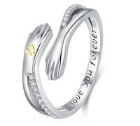 Friggem Anillo de Abrazo, Anillo de plata de ley 925 para mujer, Anillos Piedra de Nacimiento noviembre y Anillas Ajustables, Anillos partido Regalos de Joyería para madres, amantes y niñas
