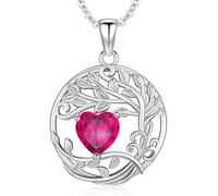 Friggem Cadena de árbol de la vida para mujer, plata de ley 925, árbol de la vida, corazón, piedra de nacimiento, colgante, collar, joyería, día de San Valentín, Navidad, cumpleaños, regalo para