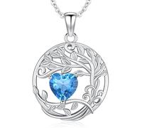 Friggem Cadena de árbol de la vida para mujer, plata de ley 925, árbol de la vida, corazón, piedra de nacimiento, colgante, collar, joyería, día de San Valentín, Navidad, cumpleaños, regalo para