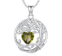 Friggem Cadena de árbol de la vida para mujer, plata de ley 925, árbol de la vida, corazón, piedra de nacimiento, colgante, collar, joyería, día de San Valentín, Navidad, cumpleaños, regalo para