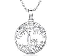 Friggem Collar Árbol de la Vida de Plata de Ley 925 con Colgante Madre e Hijos Familiar, Joyería Regalo para Mujer, Hija, Abuela, Hermana, Esposa (E-madre con tres hijos)