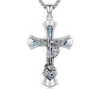 Friggem Collar Arcángel Miguel, Colgante Turquesa Cruz San Miguel de plata de ley 925 y Joyería Amuleto Religiosas, Regalos para hombres y mujeres