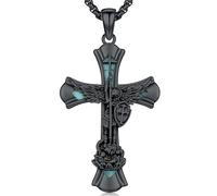 Friggem Collar Arcángel Miguel, Colgante Turquesa San Miguel de plata de ley 925 y Collar Cruz Negra, Joyería Amuleto Religiosas, Regalos para hombres y mujeres