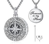 Friggem Collar Cenizas 925 Plata de Ley Brújula Urna Colgante, Collar cremación Joyería conmemorativo recuerdos para Hombre, Mujer y perros Gato