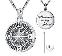 Friggem Collar Cenizas 925 Plata de Ley Brújula Urna Colgante, Collar cremación Joyería conmemorativo recuerdos para Hombre, Mujer y perros Gato