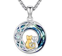 Friggem Collar Colgante Gato, Colgante Gato cristal azul Plata de Ley 925 y Collar Colgante mujer Collar Animales Regalos de para mamás, señoras, chicas y amantes de los gatos