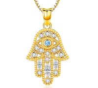 Friggem Collar Colgante Mano Fátima, Colgante de Plata de ley 925 Vintage Lotus Evil Eye Collar Amuleto Joyería Mujer Regalos para Niña Amante Mamá