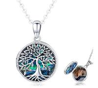 Friggem Collar con Colgante Medallón de Foto de Plata de Ley 925 para Mujer, Collar de Árbol de la Vida con Concha de Abulón, Regalos para Madres, Novias, Esposa