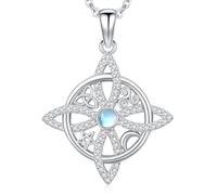 Friggem Collar de Nudo de Bruja para Mujer, Collar con Colgante de Nudo Celta de Plata de Ley 925 con Piedra Lunar Joyeria Wicca Bruja Amuleto Regalo para Mujer Niña (H-Collar Nudo de Bruja)