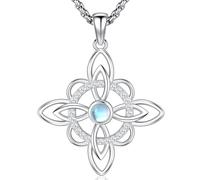 Friggem Collar de Piedra Lunar con Nudo Celta Plata de Ley 925, Colgante Nudo de Bruja Proteccion Amuleto Joyería Brujeria Regalo para Mujer