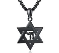 Friggem Collar Estrella de David para Hombre Plata de Ley 925 Negro Colgante Estrella de David Judío Amuleto Joyería para Hombre Mujer