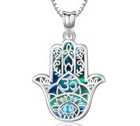 Friggem Collar Mano de Fátima, Colgante Vintage Lotus Evil Eye de plata de ley 925 Mujer, Joyería Amuleto Regalos para mamá esposa niña