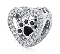 Friggem Perro Gato Charm Corazón Colgante de Plata de Ley 925 Pata Charms Abalorios Compatible con Pulseras y Collar Mujer
