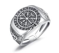 Friggem Plata de Ley 925 Anillo de Runas Vikinga con Brújula Vegvisir Nórdico - Joyería de Protección para Hombre y Mujer