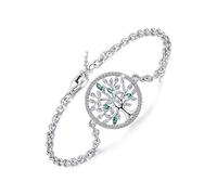 Friggem Pulsera de Mujer del árbol de la vida, Pulsera de Plata de ley 925 con cadena de circonita ＆ Esmeralda, eslabón ajustable Regalo de joyería de pulseras de árbol para mujer