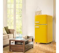 Frigorífico con congelador, combinación frigorífico-congelador, frigorífico de dos puertas de 72 litros con congelador de 21 L, 39 dB, LED, estantes de cristal, para cocina, salón, oficina,Yellow