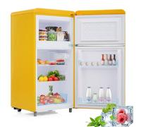 Frigorífico-congelador de doble puerta de 72 L, congelador superior, 120 kWh/año, control de temperatura ajustable, luz LED,Yellow