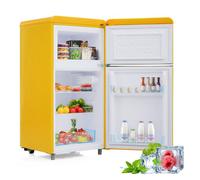 Frigorífico mini retro 91cm 72l de hierro y plástico con 2 puertas y luz led,amarillo