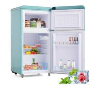 Frigorífico mini retro 91cm 72l de hierro y plástico con 2 puertas y luz led,azul