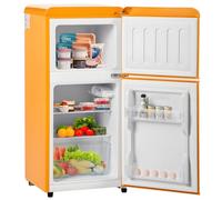 Frigorífico pequeño de 60 l: Frigorífico con capacidad de refrigeración de 38 l y congelación de 22 l, luz LED, refrigeración silenciosa, estantes ajustables, clase energética E,Yellow