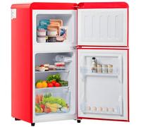 Frigorífico pequeño de 60 l: Frigorífico con capacidad de refrigeración de 38 l y congelación de 22 l, luz LED, refrigeración silenciosa, estantes ajustables, clase energética E,Red