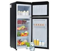 Frigorífico Retro. Combinación Frigorífico-Congelador, 105,5 Cm De Alto, 41 Cm De Ancho, Dos Puertas, Con Capacidad Total De 92 Litros, Congelador De 28 Litros, 116 Kwh/Año,Black