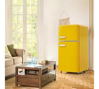 Frigorífico Retro, Combinación Frigorífico-Congelador, Frigorífico De Dos Puertas Superior E Inferior, 72 L De Capacidad Total, Con Congelador De 21 L, 120 Kwh/Año, Iluminación LED,Yellow