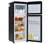 Frigorífico retro compacto de 105,5 cm, combinación frigorífico-congelador de 92 L y congelador de 28 L, diseño de doble puerta, clase de eficiencia energética D, 116 kWh al año,Black