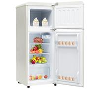 Frigorífico retro compacto de 105,5 cm, combinación frigorífico-congelador de 92 L y congelador de 28 L, diseño de doble puerta, clase de eficiencia energética D, 116 kWh al año,White