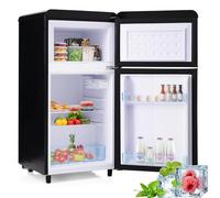 Frigorífico Retro Con Congelador De 72 L Con Congelador De 21 L, Frigorífico Pequeño Con Compartimento Para Verduras, 120 Kwh/Año, Iluminación LED, Para Cocina, Salón, Oficina,Black