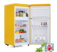 Frigorífico Retro Con Congelador De 72 L Con Congelador De 21 L, Frigorífico Pequeño Con Compartimento Para Verduras, 120 Kwh/Año, Iluminación LED, Para Cocina, Salón, Oficina,Yellow