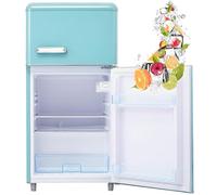 Frigorífico retro con congelador, frigorífico de 72 litros con congelador de 21 litros, frigorífico pequeño con compartimento para verduras, 120 kWh/año, luz LED.,Blue